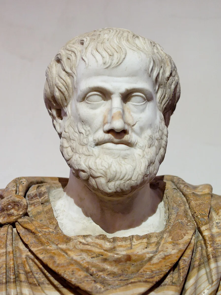 Marble portrait bust of a bearded, balding man; the draped shoulders are of veined yellow alabaster.