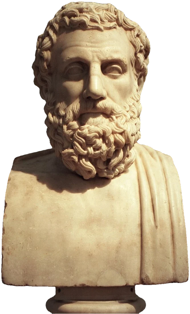 Marble herm bust of a bearded man.