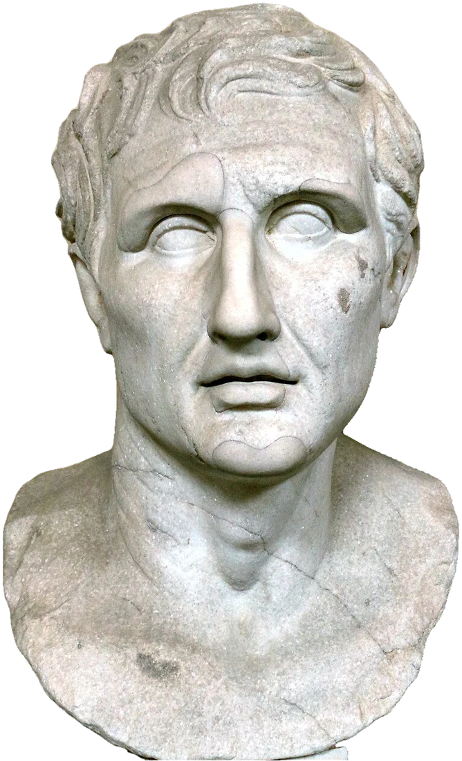 Marble portrait head of a clean-shaven man.