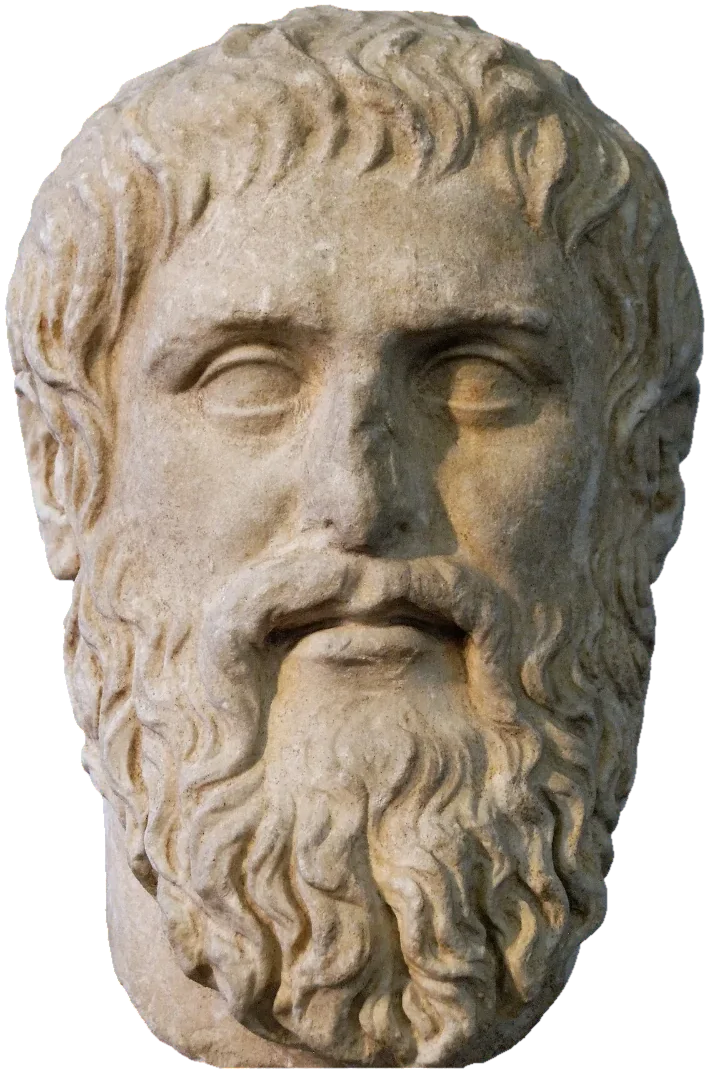 Marble portrait head of a bearded man with a lined forehead and thick wavy hair.