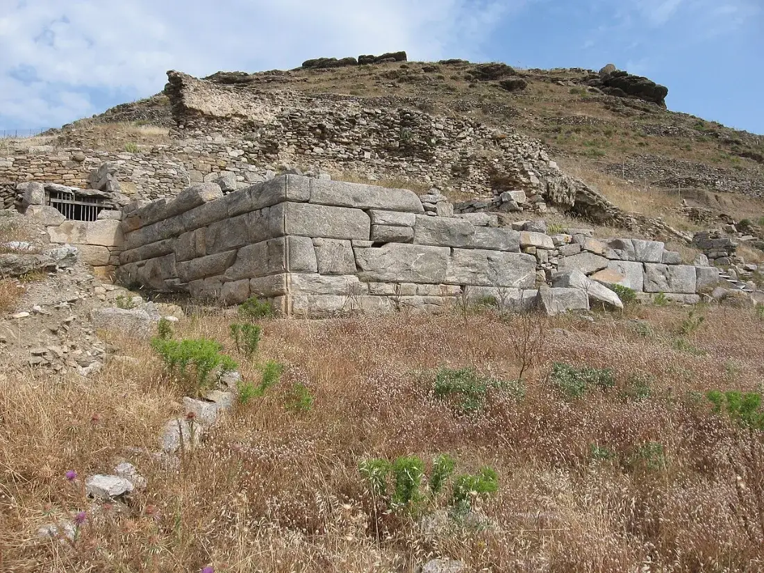 Stone walls on a dry hillside.