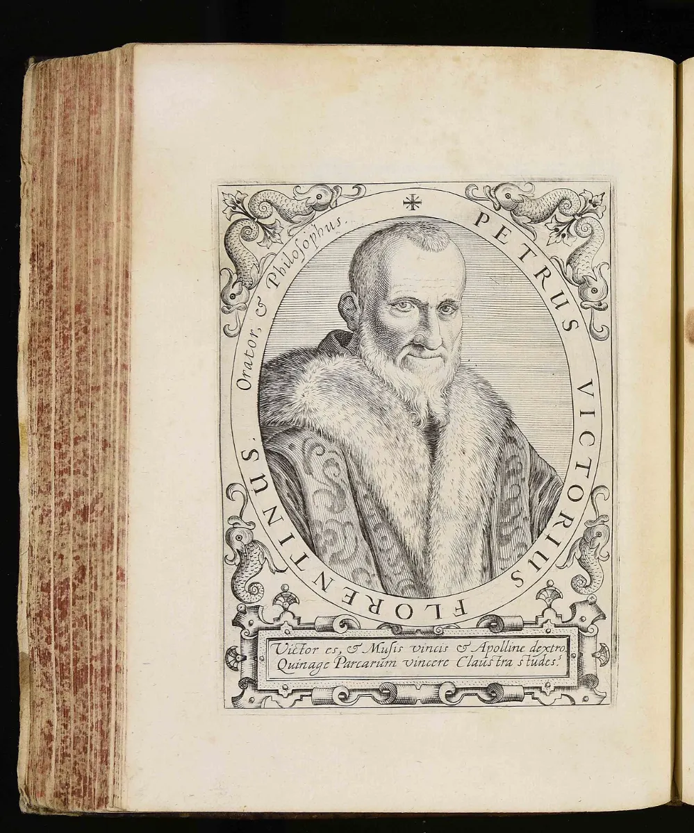 Engraved portrait of a bearded old man in a skull-cap, in an oval frame lettered with his name.